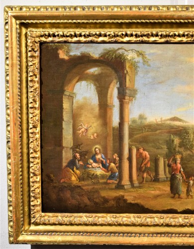 Paysage arcadien avec la Nativité - Andrea Locatelli (1695-1741) atelier - Tableaux et dessins Style Louis XV